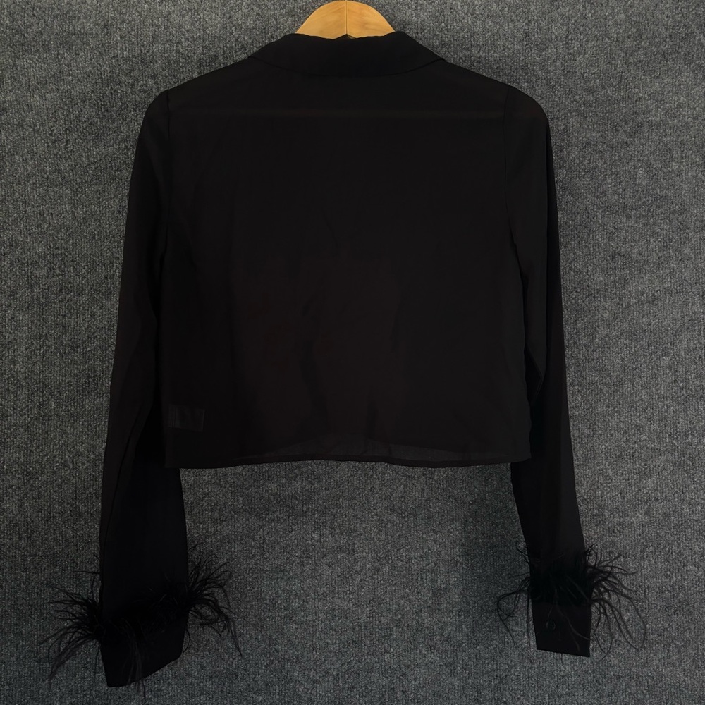 REVOLVE SUPERDOWN Womens Sheer Annie Button Up Top Size Small Black Feathers - Picture 3 of 9